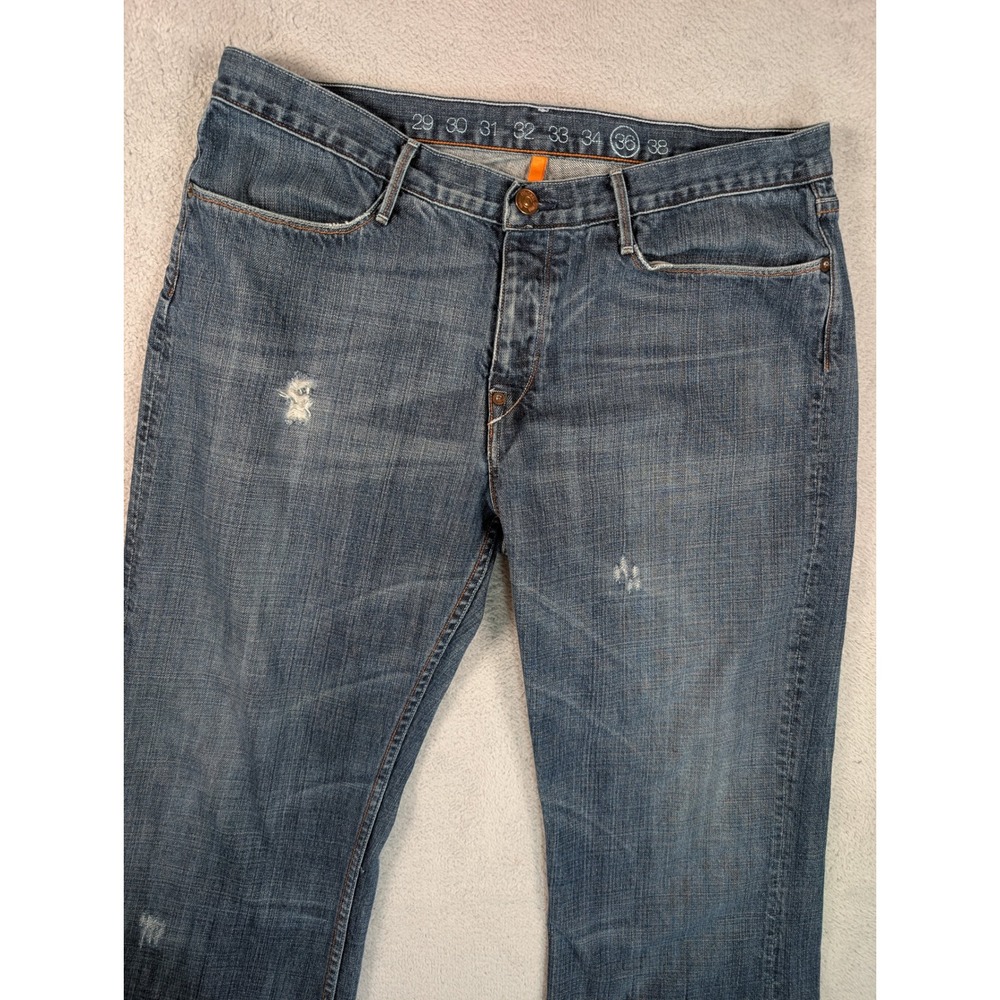Earnest Sewn Hemingway 07 Mens Blue Distressed Bootcut Jeans Size 36 Made in USA